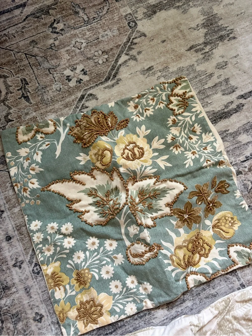 Pottery Barn throw wooden bead pillows bundle 18x18 floral 100% cotton
